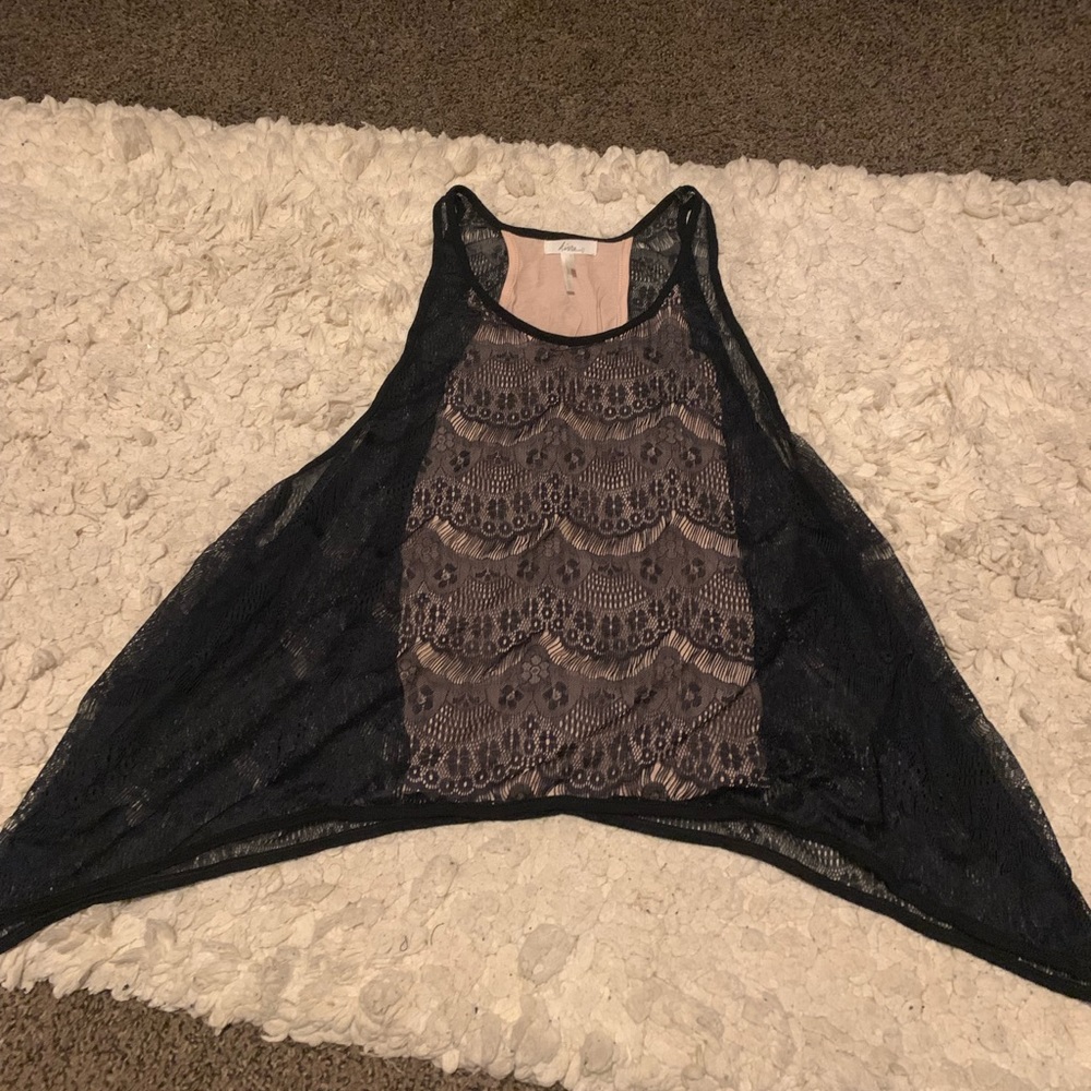 Kirra women’s double layered light pink & dark gray lace overlay tank top XS